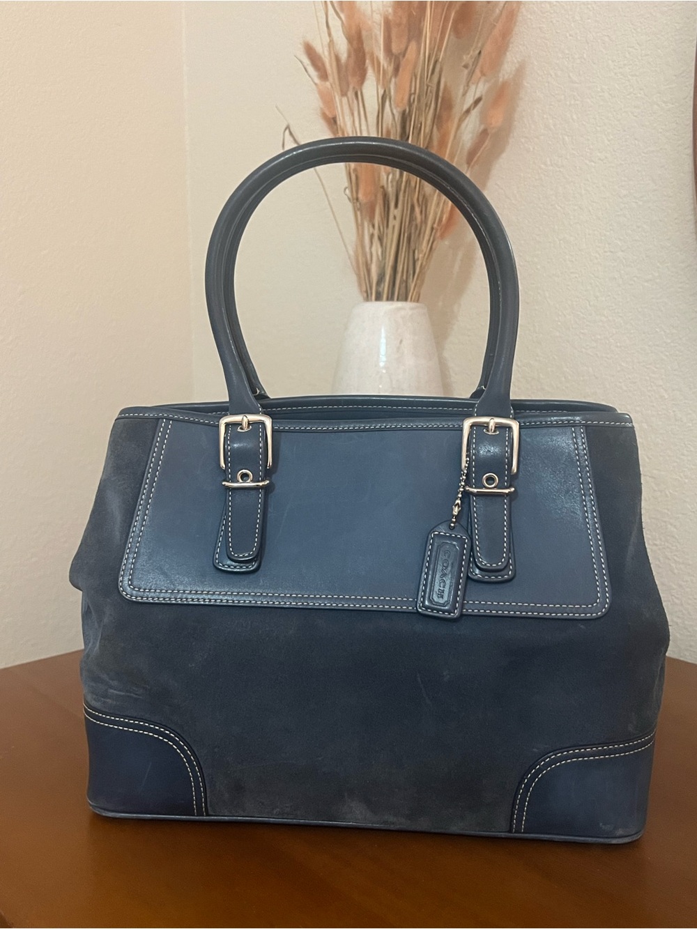 Vintage Coach Blue Leather & Suede Satchel
